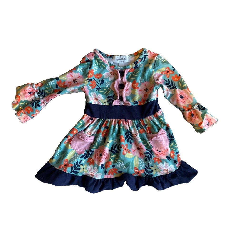Marie Nicole Boutique Baby Girl XS Floral Long Sleeve Dress Ruffle Boho